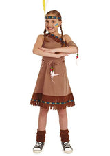Traje de indio americano con flecos marrón para niñas