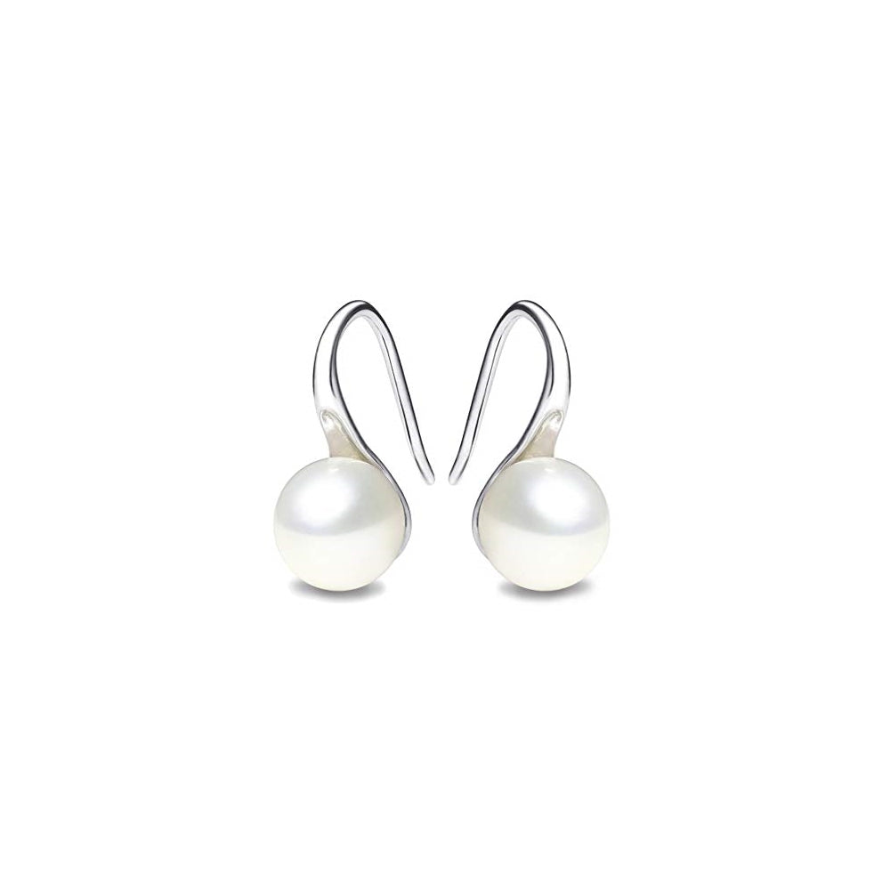 Aretes colgantes de plata con perlas color blanco
