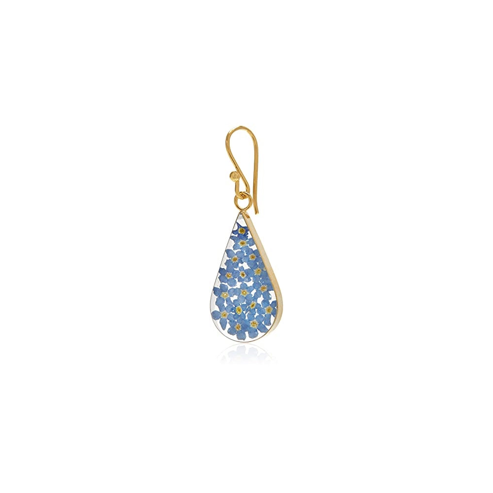 Aretes de plata  en forma de lágrima con flores prensadas