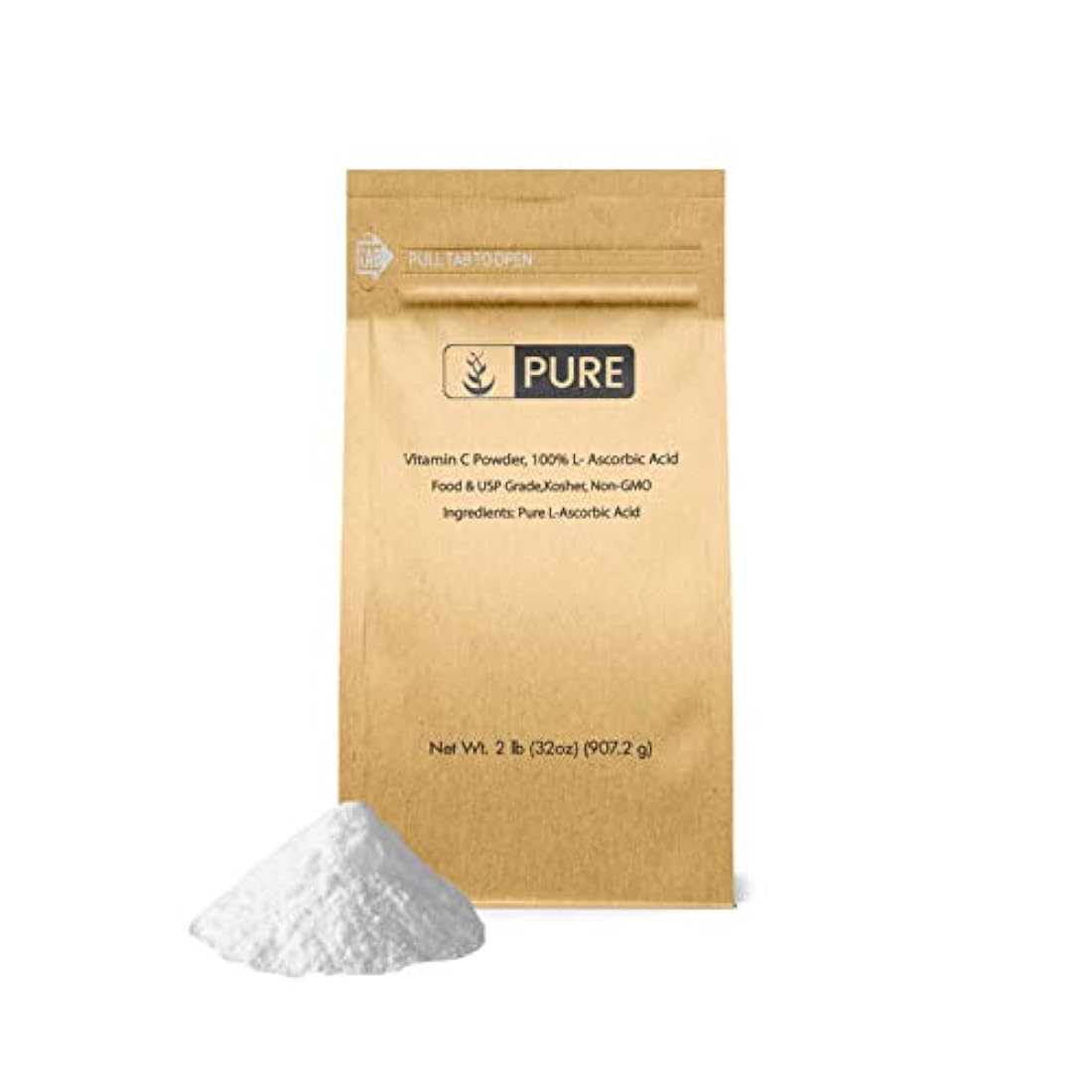 Polvo de vitamina C (2 libras) por Pure, embalaje ecológico, ácido L-ascórbico, antioxidante, sistema inmune de potencia, cuidado de la piel DIY