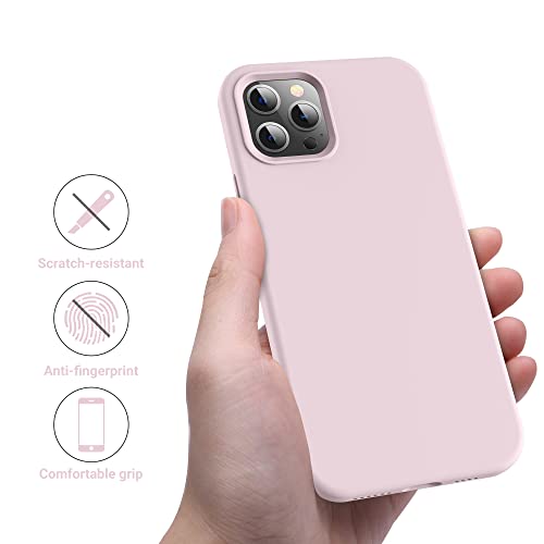 OTOFLY Funda compatible con iPhone 12 Pro Max de 6.7 pulgadas (2020), [Serie sedosa y suave al tacto] Funda protectora de goma de silicona líquida suave de alta calidad (rosa hielo)
