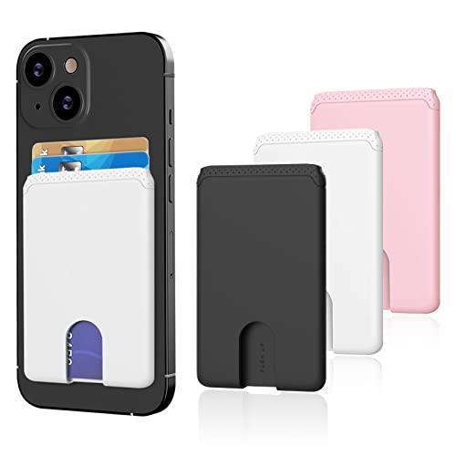 Senose - Cartera para teléfono celular, tarjetero de crédito para espalda, bolsillo para teléfono móvil, compatible con teléfonos inteligentes iPhone 12/11/X/XS, paquete de 3 (negro, blanco, rosa)
