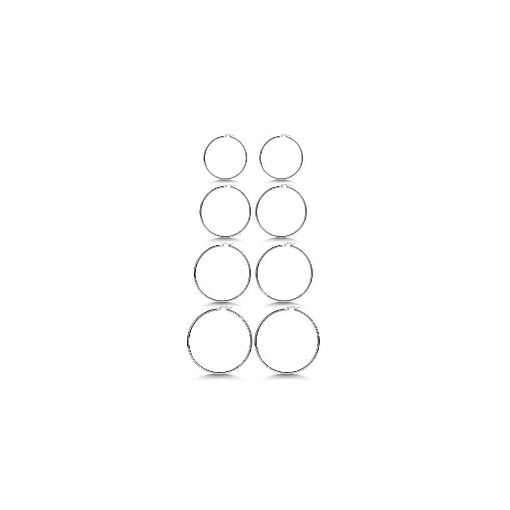 Aretes de aro de plata para mujeres 4 pares