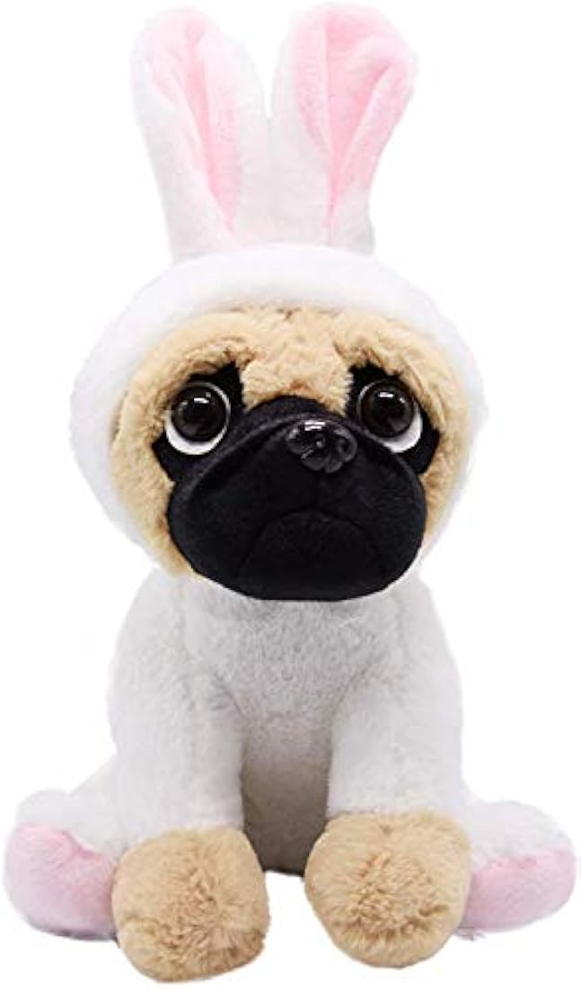 peluche, perro pug con lindo disfraz de conejo 10 pulgadas