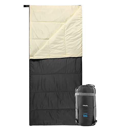 Ohuhu - Saco de dormir compacto, para 3 estaciones, para clima cálido, ligero, portátil, saco de dormir para adultos y niños, con bolsa de transporte para camping, senderismo, mochila y al aire libre 59 ℉-77 ℉