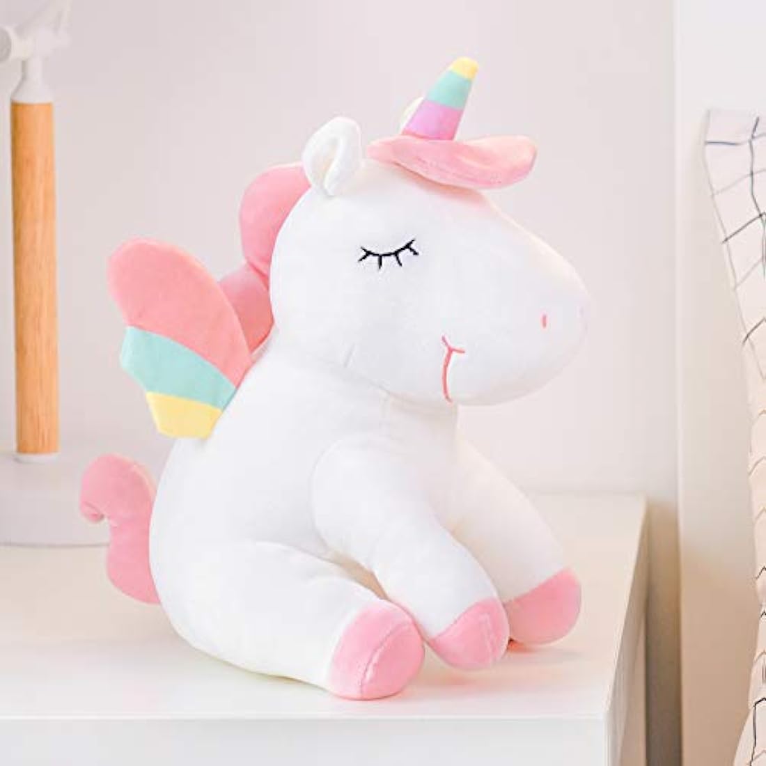 Unicornio peluche juguetes niñas regalos con alas arco iris blanco 12 pulgadas