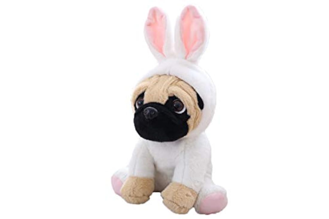 peluche, perro pug con lindo disfraz de conejo 10 pulgadas