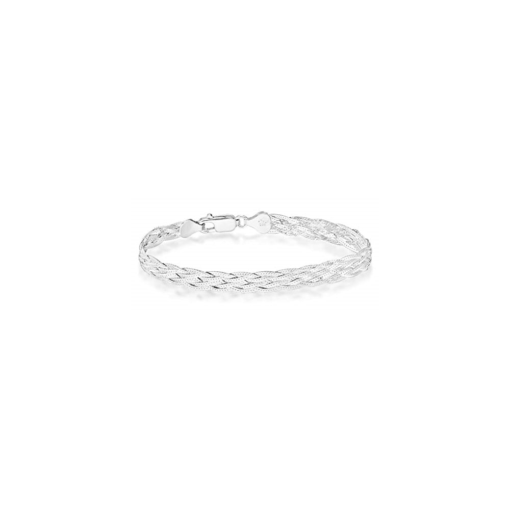 Pulseras y tobilleras de cadena de espiga trenzada de plata