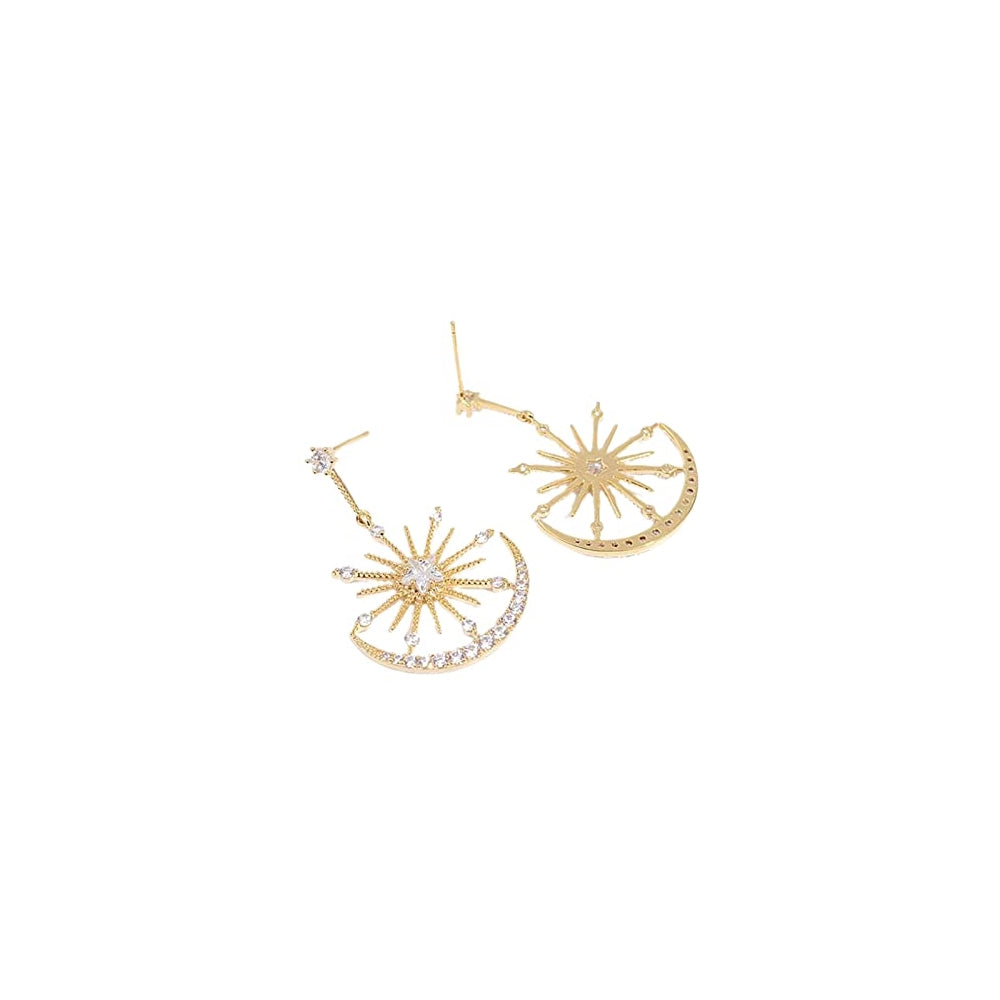 Aretes colgante con diseño luna y estrella para mujeres