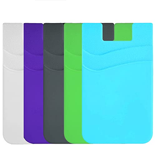 BIAJIYA Portatarjetas de teléfono de silicona con bolsillo para tarjetas de crédito para teléfonos inteligentes (púrpura, 1 verde, 1 azul y 1 blanco, 1 gris)
