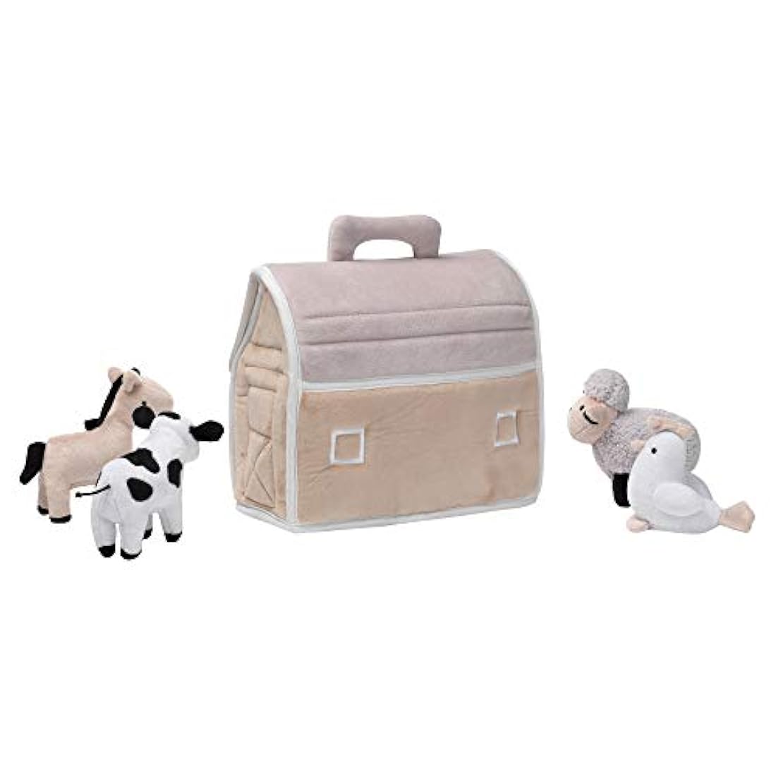 peluche con 4 animales de peluche, color gris y blanco