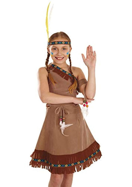 Traje de indio americano con flecos marrón para niñas