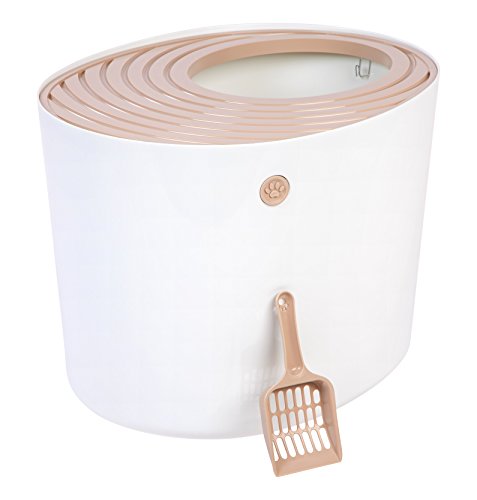 Caja de arena para gatos con entrada superior IRIS blanca