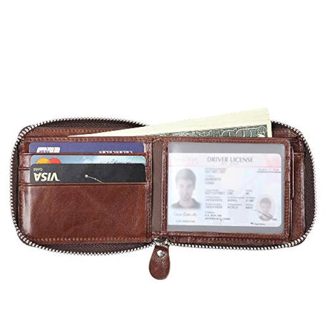 Cartera de piel con cierre  para hombre }