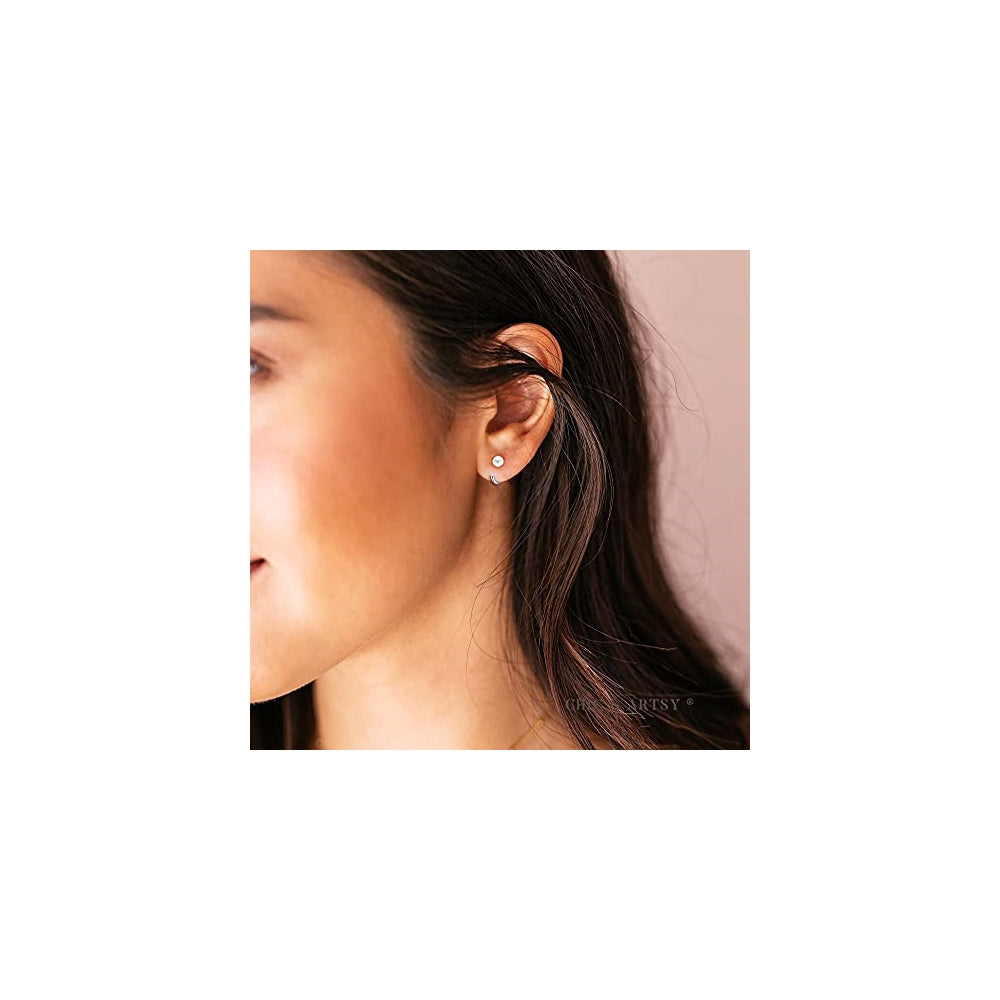 Aretes de aro de plata con forma de bola para mujeres