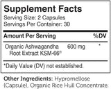 Suplemento Ashwagandha Capsules, KSM-66  600mg  Relajación
