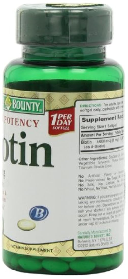 Nature 's Bounty, biotina de súper potencia, 5000 mcg, 72 unidades (60 + 12 bonos), 13430, paquete de de 2, Con, 2