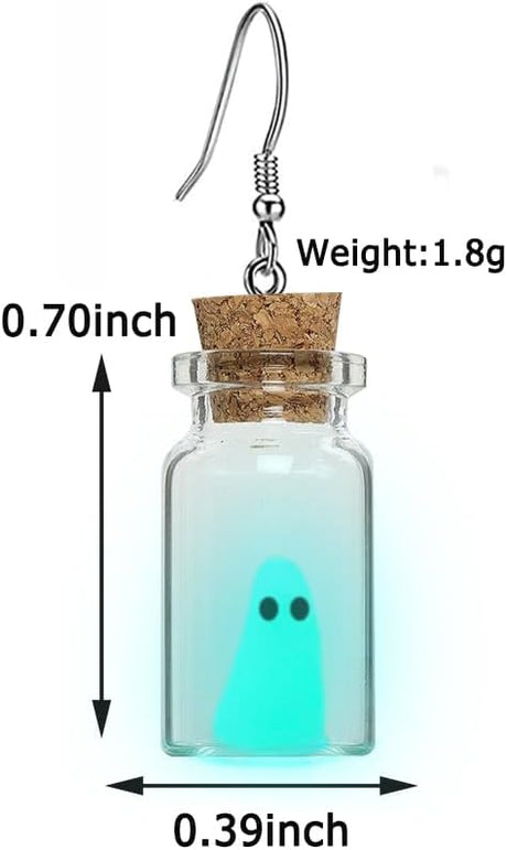 Pendientes Fantasma en Botella, Joyas Halloween, Brillantes