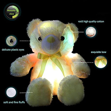 Peluche diseño de Oso con luces LED, Amarillo, 17.7in, Sofi