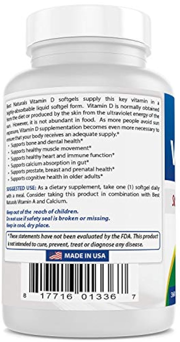 # 1 Vitamina D3 Suplemento por Mejor Naturals – gmo-free, preservative-free, grado de USP Natural Vitamina D, 1, 1