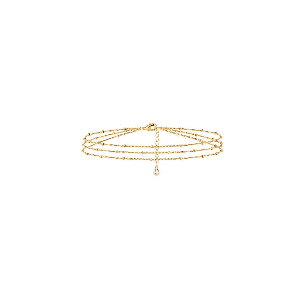 Pulseras y tobilleras de perlas pequeñas dorada