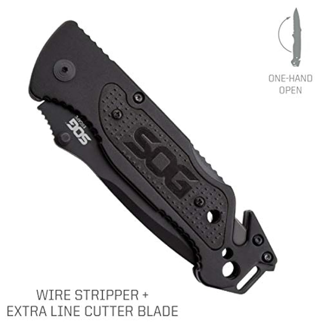 Cuchillo plegable corta correas y rompecristales integrados