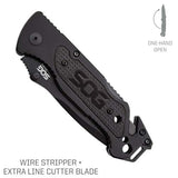 Cuchillo plegable corta correas y rompecristales integrados