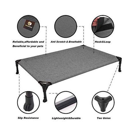 Veehoo - Cama elevada para perros, catre elevado portátil, alfombrilla impermeable y transpirable, tela de malla de textileno duradero, pies antideslizantes, uso en interiores o exteriores, S
