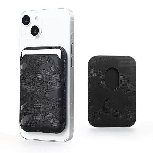 Magsafe - Cartera de piel compatible con iPhone 12/13 Mini/Pro/Max, tarjetero RFID con imán MagSafe, negro (Camouflage Black)