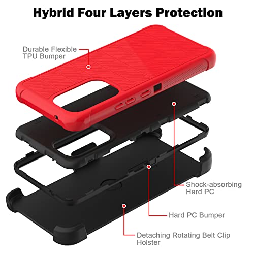 Leptech Funda para Samsung Galaxy A53 5G con protector de pantalla de cristal, [Serie Funda] Clip de cinturón de protección, resistente, resistente, resistente, resistente, militar, a prueba de golpes, cubierta para teléfono celular (rojo)