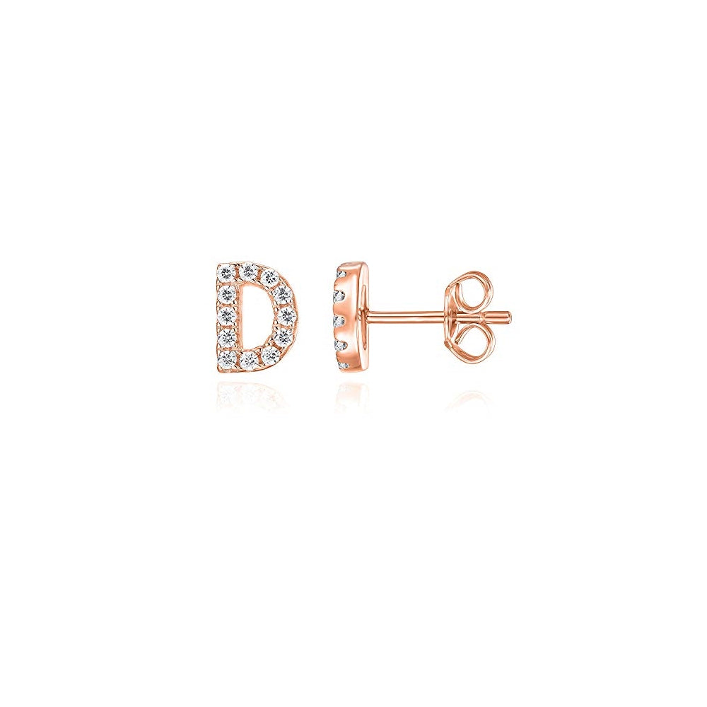 Aretes de tuerca de plata chapada en oro rosa y diamantes