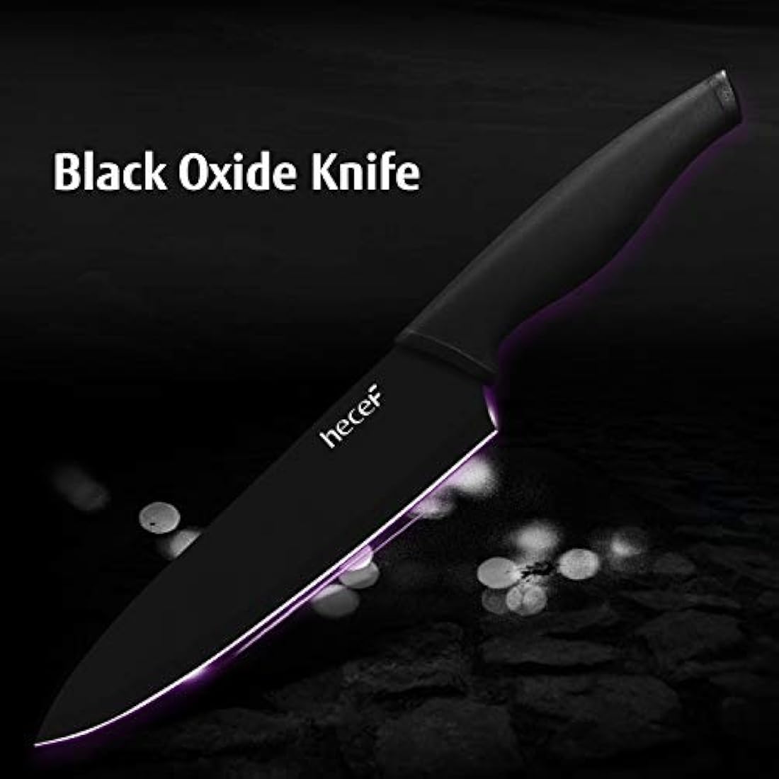hecef - Juego de 6 cuchillos de óxido negro con funda