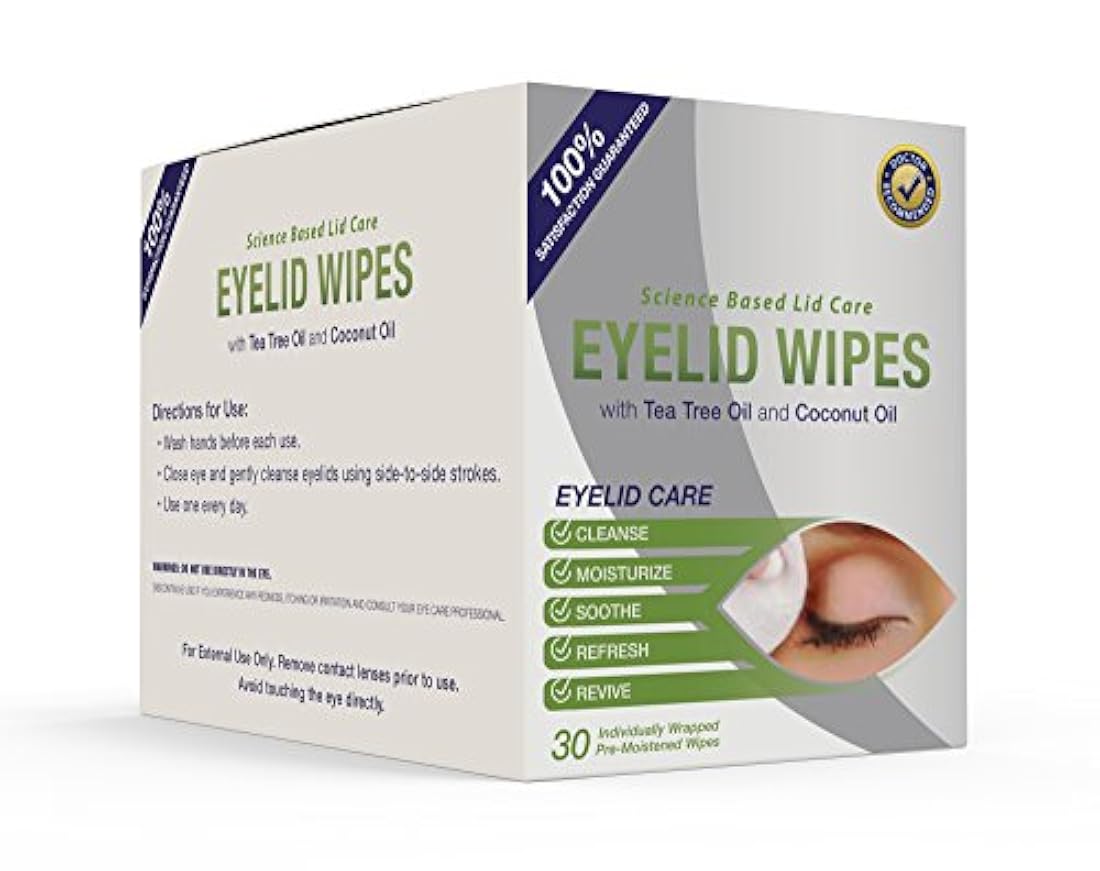 Eyelid Wipes Toallitas húmedas con árbol de té y aceite de coco - Toallitas para limpieza de ojos para personas cono ojos con picor - Caja de 30 toallitas de ojo naturales