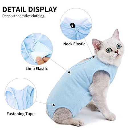 TORJOY Mono de gatito, traje profesional de recuperación de gatos para heridas abdominales o enfermedades de la piel, después de la cirugía, uso antilesiones, alternativa transpirable de cuello E para gatos