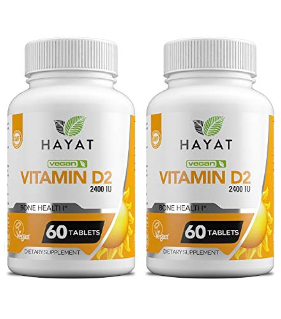Hayat Vitamins Vitamina natural vegana D 2400 IU, D2 (Pack de 2)