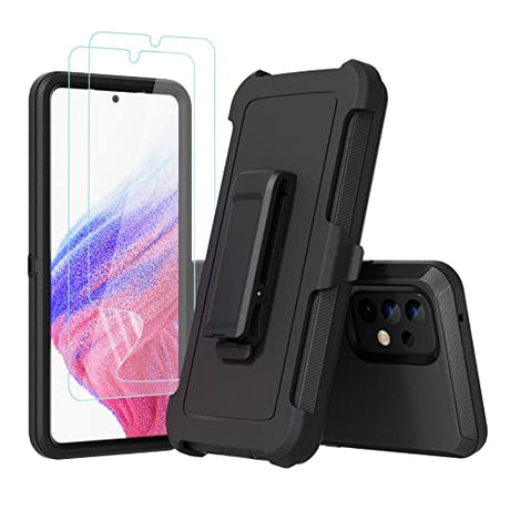 Funda compatible con Samsung Galaxy A53 5G, con clip para cinturón, resistente, resistente a los golpes, protección completa con función atril, funda para teléfono Samsung Galaxy A53 5G (negro)