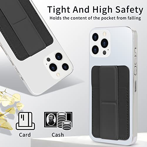 WWW Tarjetero con soporte para la parte trasera del teléfono, cartera segura para pegar en la cartera, soporte de tarjetas de crédito de piel sintética para teléfono celular con adhesivo 3M para teléfonos inteligentes, color negro