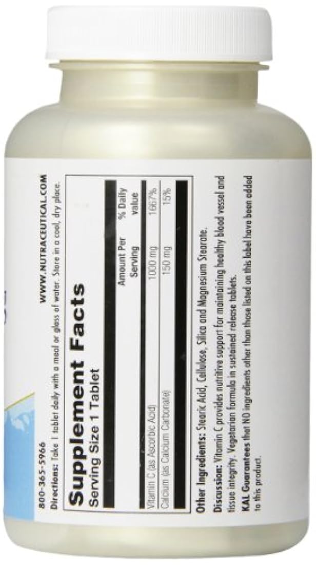 kal Tablets, de liberación sostenida Vitamina C Buffered 1000 mg, 100 Count
