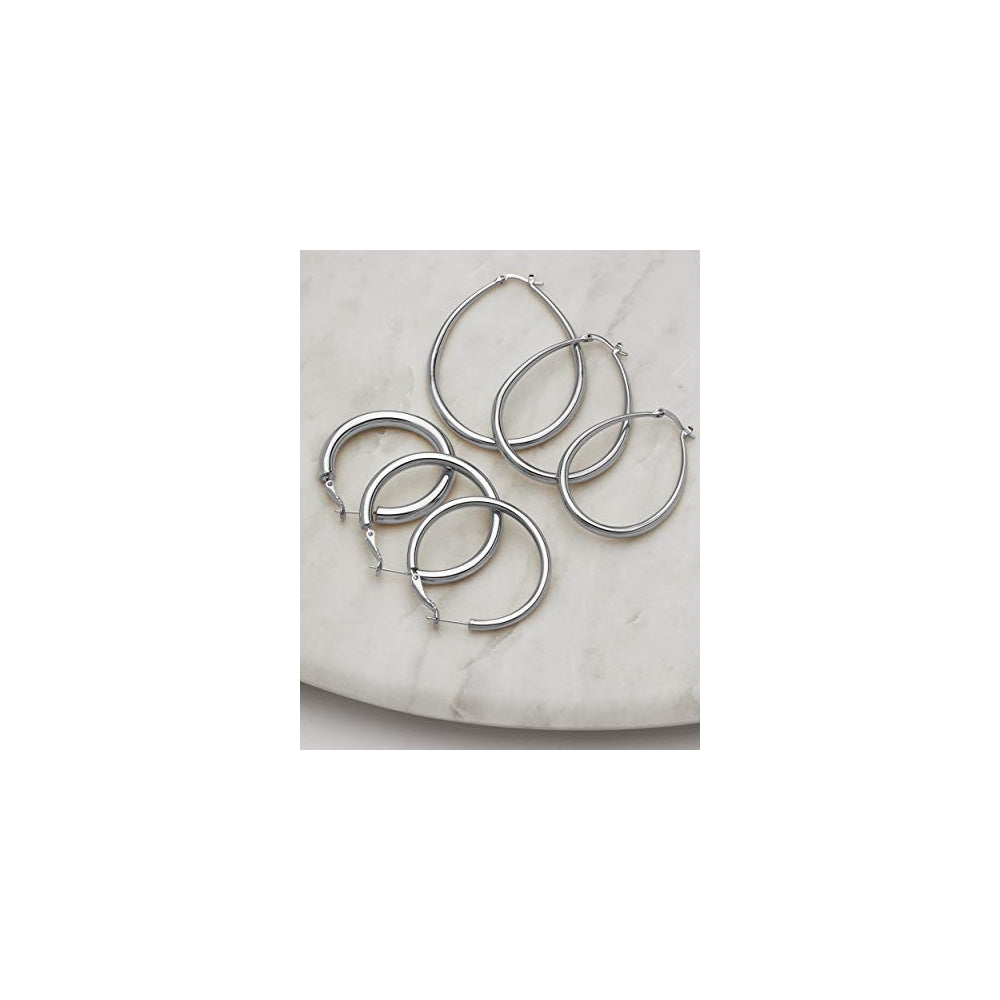 Aretes de aro ovalados de plata hipoalergénicos para mujer