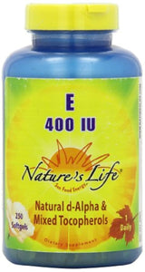 La vida de la naturaleza e, D-Alpha y mixtos tocopherols 400 IU softgels, 250 Count