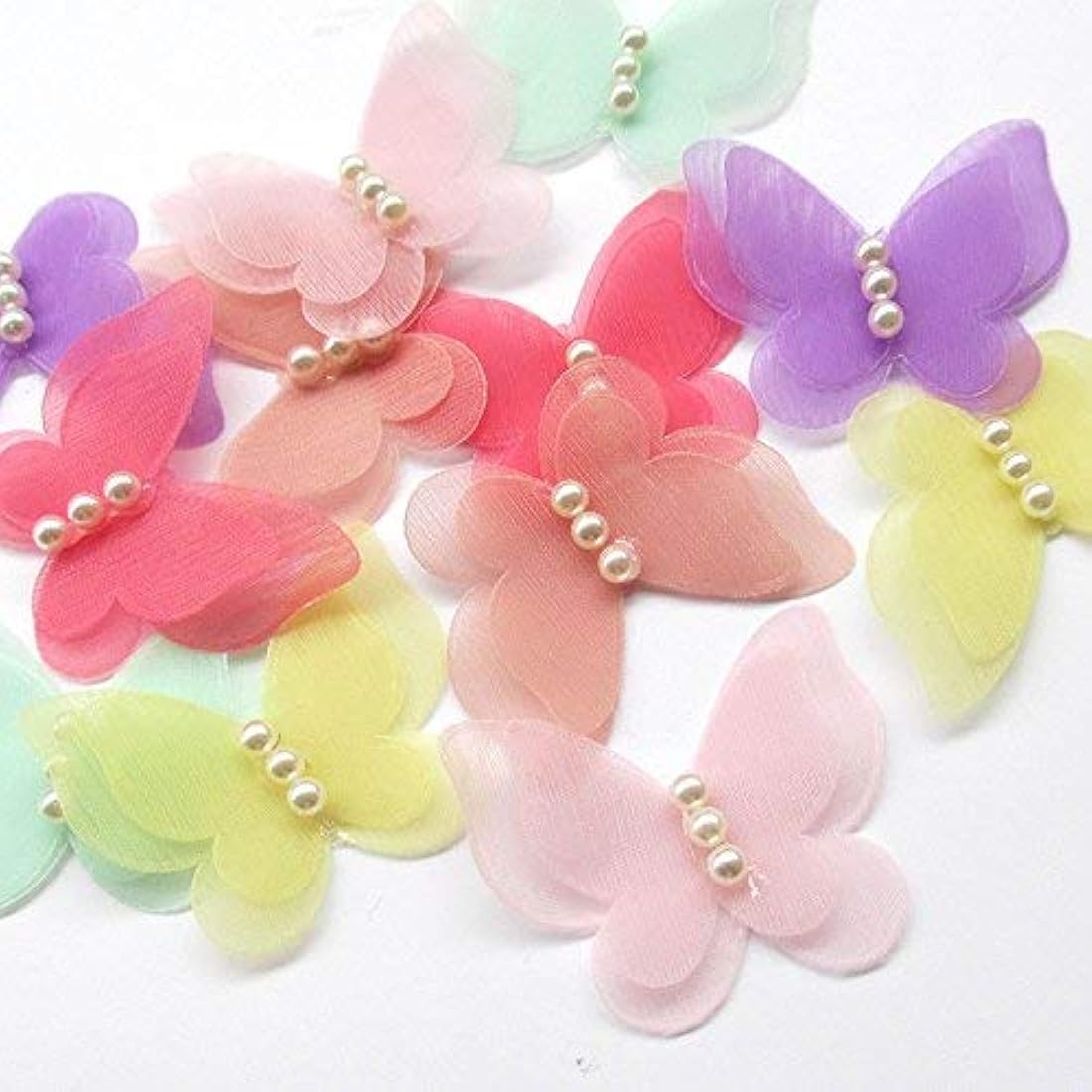 Flores de lazos de organza mariposa perla para decoración