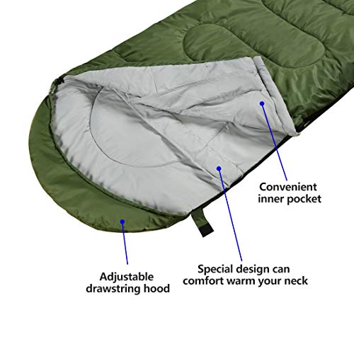 Saco de dormir para 4 estaciones, cálido y frío, ligero, portátil, impermeable,con bolsa de compresión para adultos y niños, para interior y exterior Para campamento, viajes de mochilero, senderismo