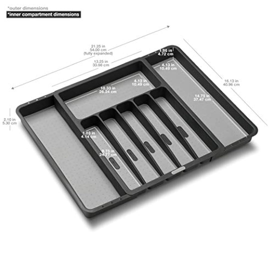 Madesmart - Bandeja extensible para cubiertos (granito, colección clásica, 8 compartimentos, organizador de cocina, forro de agarre suave, fácil de limpiar, sin BPA