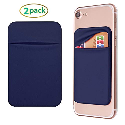 OBVIS Bolsillo para teléfono celular, tarjetero autoadhesivo con adhesivo 3M RFID, tarjetero para tarjeta de crédito ATM, para iPhone Android, 2 unidades, color azul