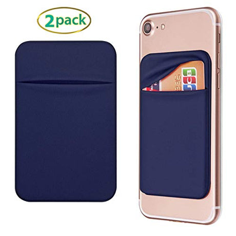 OBVIS Bolsillo para teléfono celular, tarjetero autoadhesivo con adhesivo 3M RFID, tarjetero para tarjeta de crédito ATM, para iPhone Android, 2 unidades, color azul
