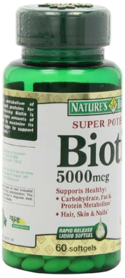 Nature 's Bounty, biotina de súper potencia, 5000 mcg, 72 unidades (60 + 12 bonos), 13430, paquete de de 2, Con, 2