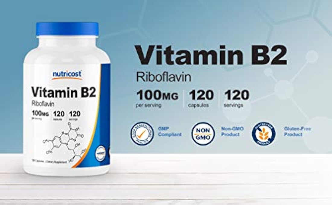 Nutricost Vitamina B2 (Riboflavina) 100 mg, 120 cápsulas – sin gluten y sin OMG