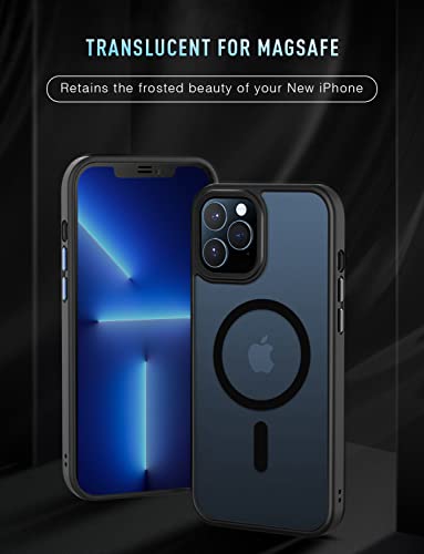 MGNAOOI - Funda magnética para iPhone 12 Pro Max, anticaídas de calidad militar comprobada, compatible con MagSafe, parte trasera translúcida mate con teclas de aleación de aluminio, antihuellas, antiarañazos, 6.7&nbsp;pulgadas, color negro