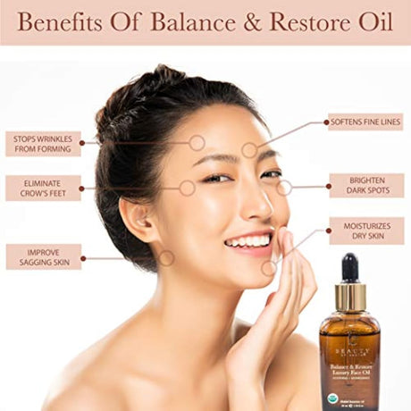 Aceite facial orgánico – Equilibra y restaura el aceite facial, mejor para piel grasa, propensa al acné o problemática, aceite hidratante para la cara ayuda a la piel aspecto equilibrado, volcado y juvenil.