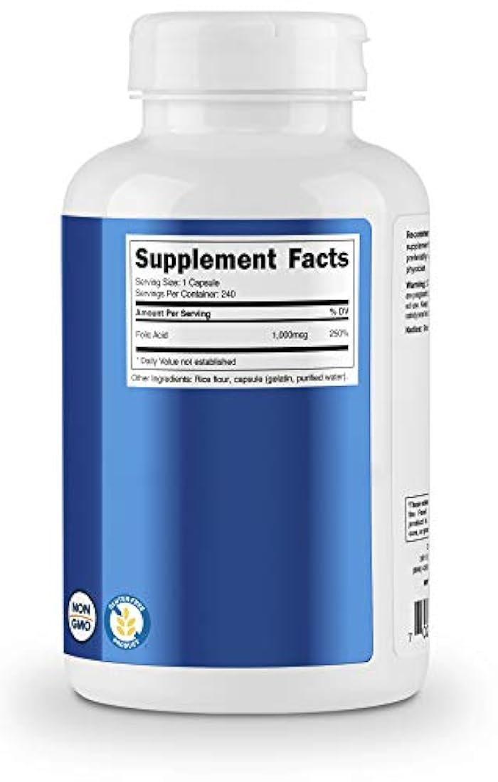 Nutricost ácido fólico (Vitamina B9) 1000 mcg, 240 Cápsulas, 1 botella, 1